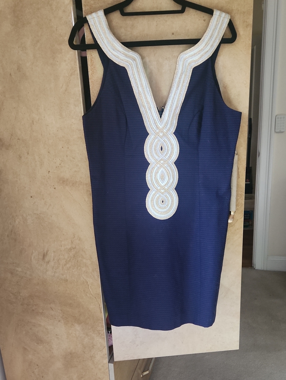 SALE !!-- Lilly Pulitzer Navy Blue Sheath Dress with White Embellished Placket